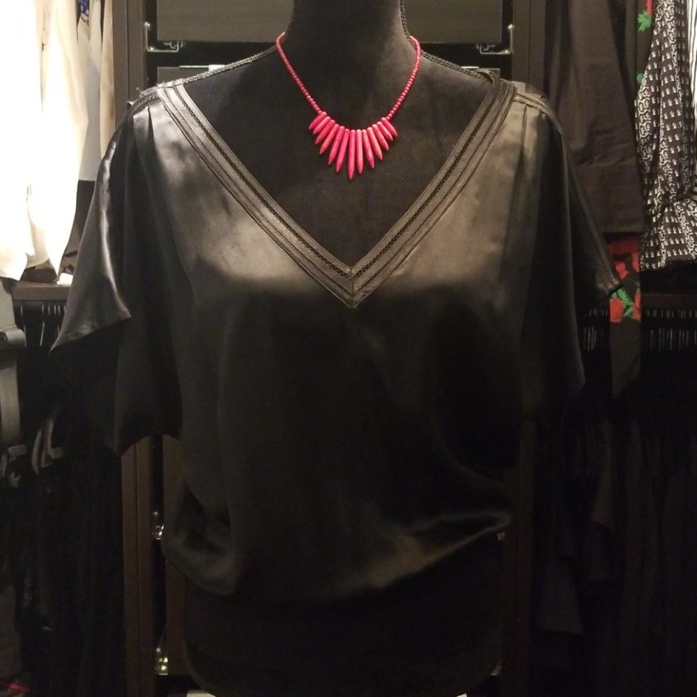 White House Black Market silk black blouse S